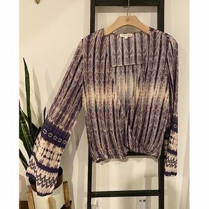 Deep Plunging Bell Sleeve Blouse